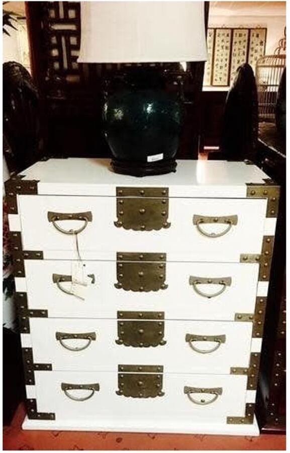 Fine Asianliving Chinese Ladekast met Laden Wit Brons B78xD42xH88cm Chinese Meubels Oosterse Kast