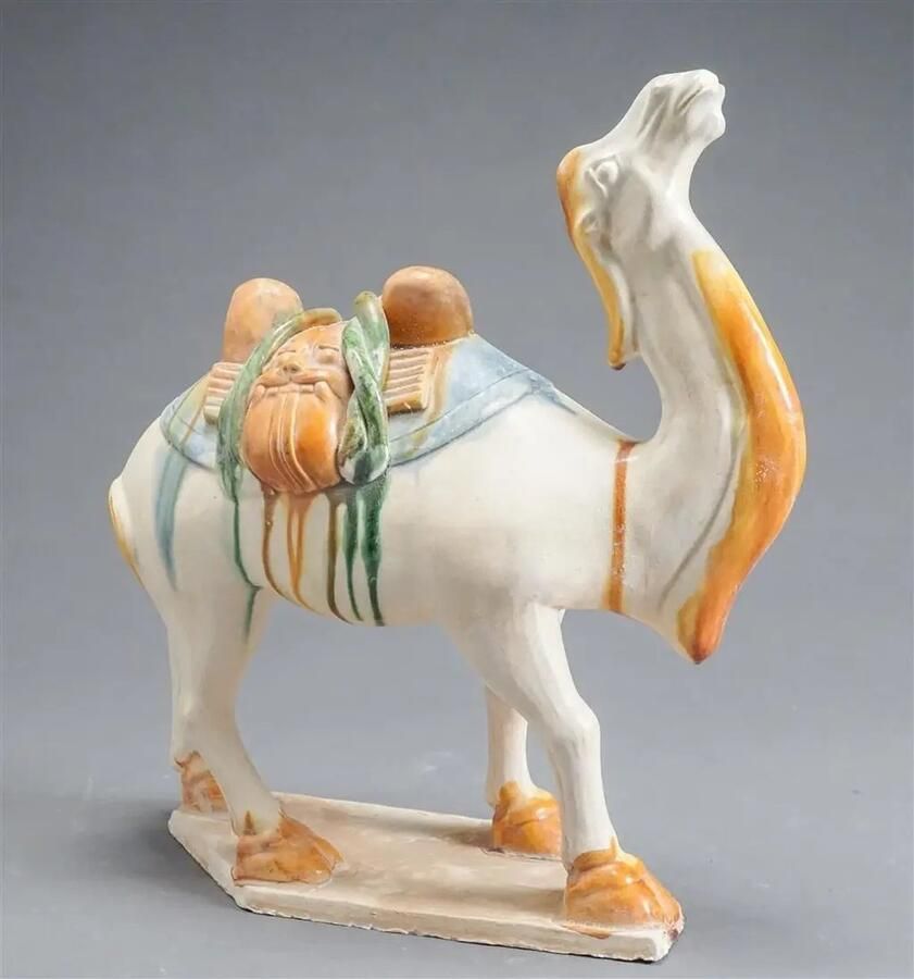 Fine Asianliving Chinese Tang Style Glazed Ceramic Figure of a Camel Handmade