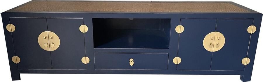 Fine Asianliving Chinese TV Kast Handgevlochten Bamboe Midnight Blauw B190xD56xH56cm Chinese Meubels Oosterse Kast