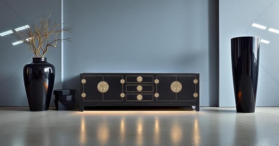 Fine Asianliving Chinese TV Kast Onyx Zwart Orientique Collection B175xD47xH54cm Chinese Meubels Oosterse Kast