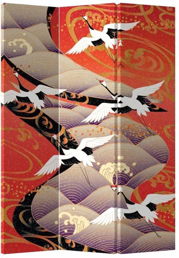 Fine Asianliving Japans Kamerscherm Oosters Scheidingswand Kraanvogels B120xH180cm 3 Panelen