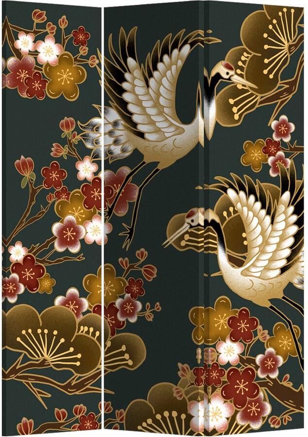 Fine Asianliving Japans Kamerscherm Scheidingswand B120xH180cm 3 Panelen Kraanvogels