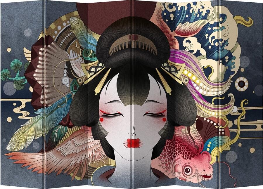 Fine Asianliving Japans Kamerscherm Scheidingswand B240xH180cm 6 Panelen Japanse Geisha