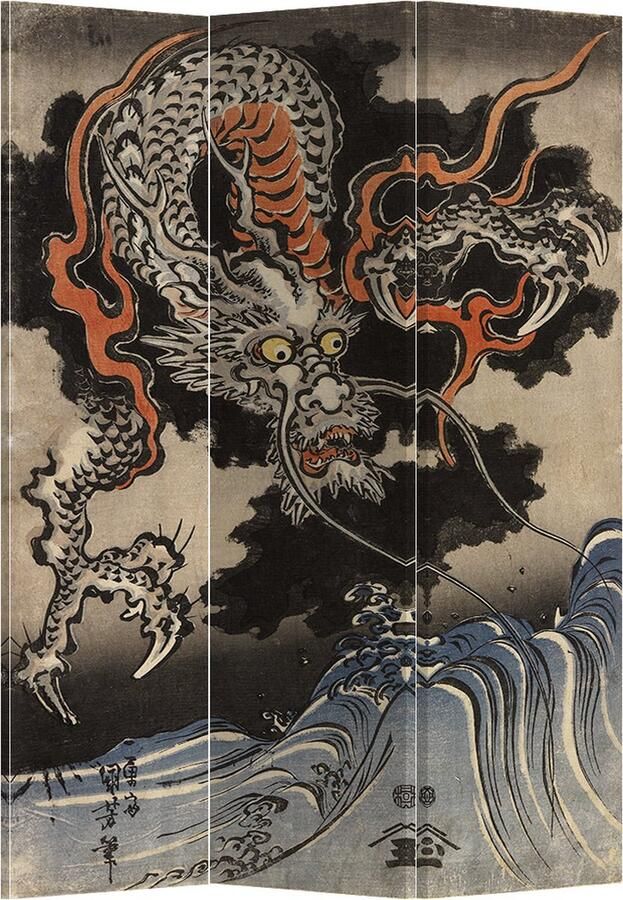 Fine Asianliving Kamerscherm Scheidingswand B120xH180cm 3 Panelen Japanese Dragon