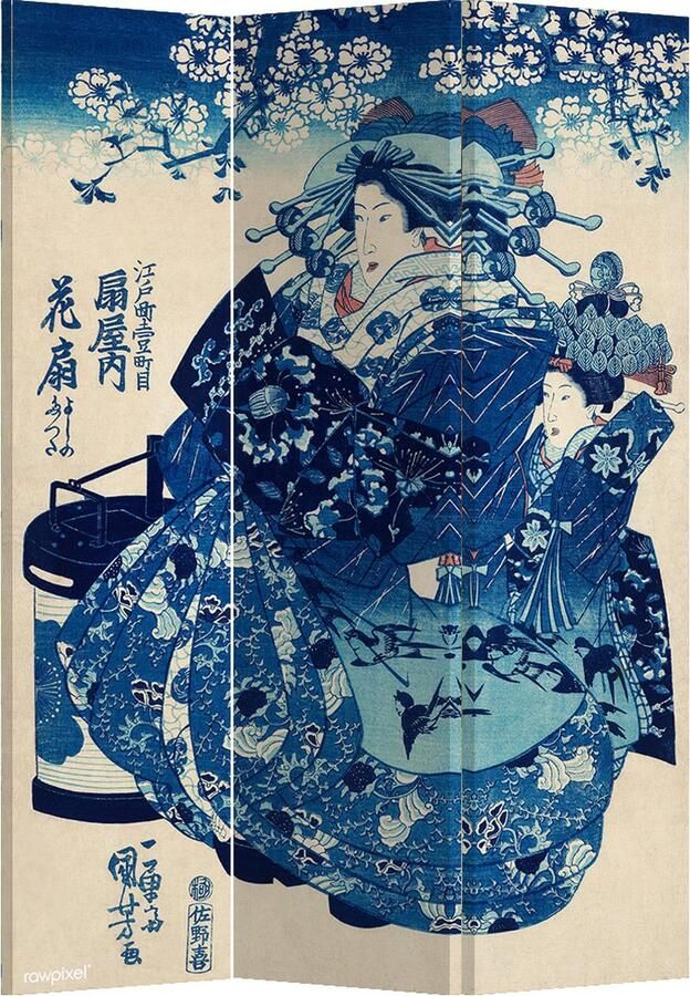 Fine Asianliving Kamerscherm Scheidingswand B120xH180cm 3 Panelen Japanse Keizerin