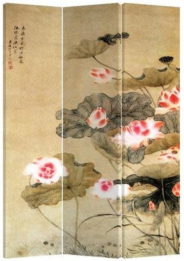 Fine Asianliving Kamerscherm Scheidingswand B120xH180cm 3 Panelen Waterlelies