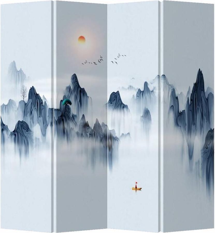 Fine Asianliving Kamerscherm Scheidingswand B160xH180cm 4 Panelen Bergen Canvas Dubbelzijdig
