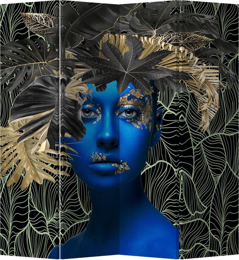 Fine Asianliving Kamerscherm Scheidingswand B160xH180cm 4 Panelen Blauwe Vrouw Botanic