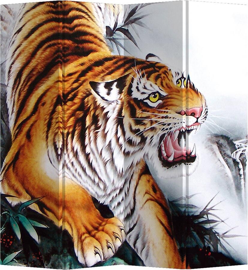 Fine Asianliving Kamerscherm Scheidingswand B160xH180cm 4 Panelen Chinese Tijger