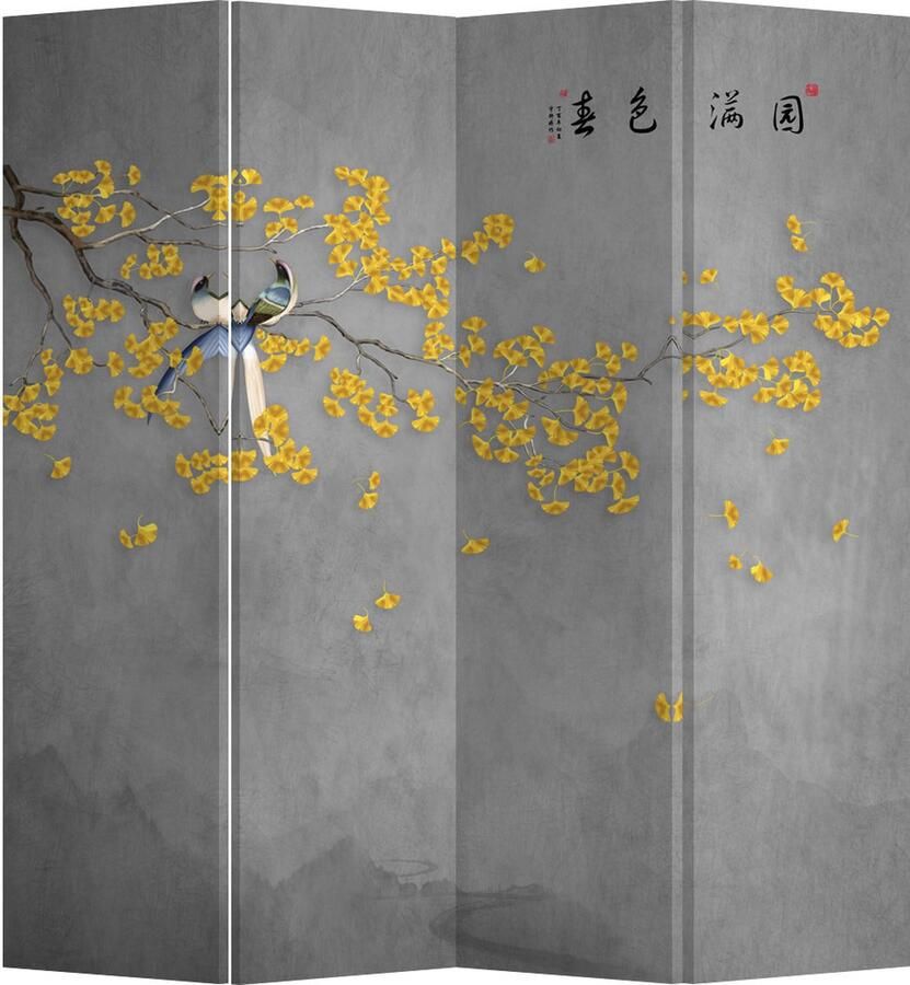Fine Asianliving Kamerscherm Scheidingswand B160xH180cm 4 Panelen Gele Bloesems