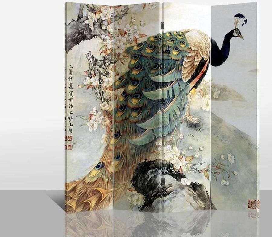 Fine Asianliving Kamerscherm Scheidingswand B160xH180cm 4 Panelen Gouden Pauw