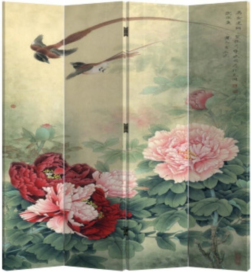 Fine Asianliving Kamerscherm Scheidingswand B160xH180cm 4 Panelen Mudans en Vogels