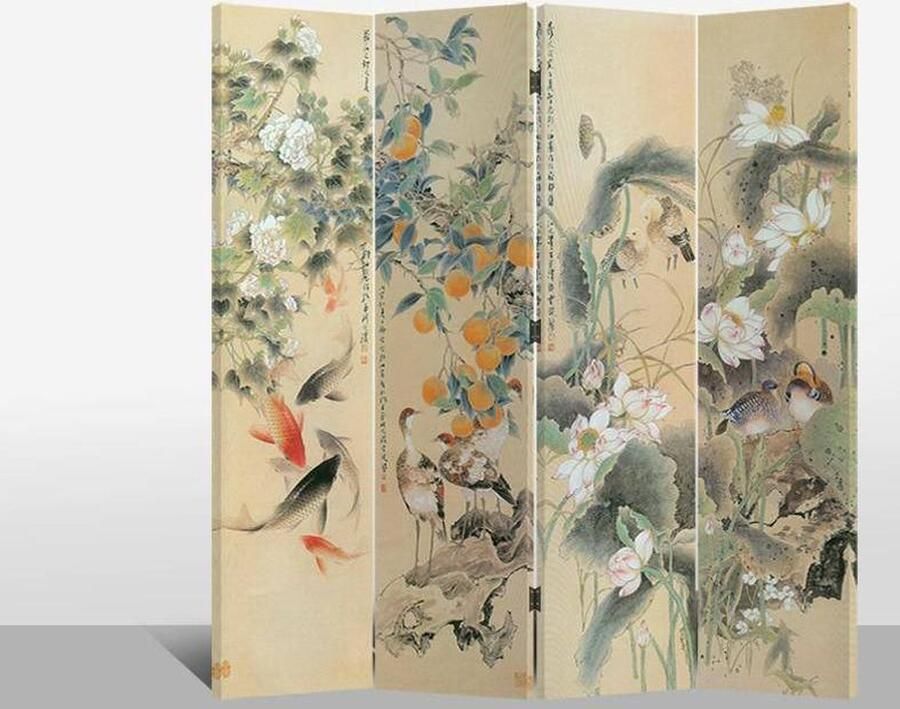 Fine Asianliving Kamerscherm Scheidingswand B160xH180cm 4 Panelen Oosters Paradijs