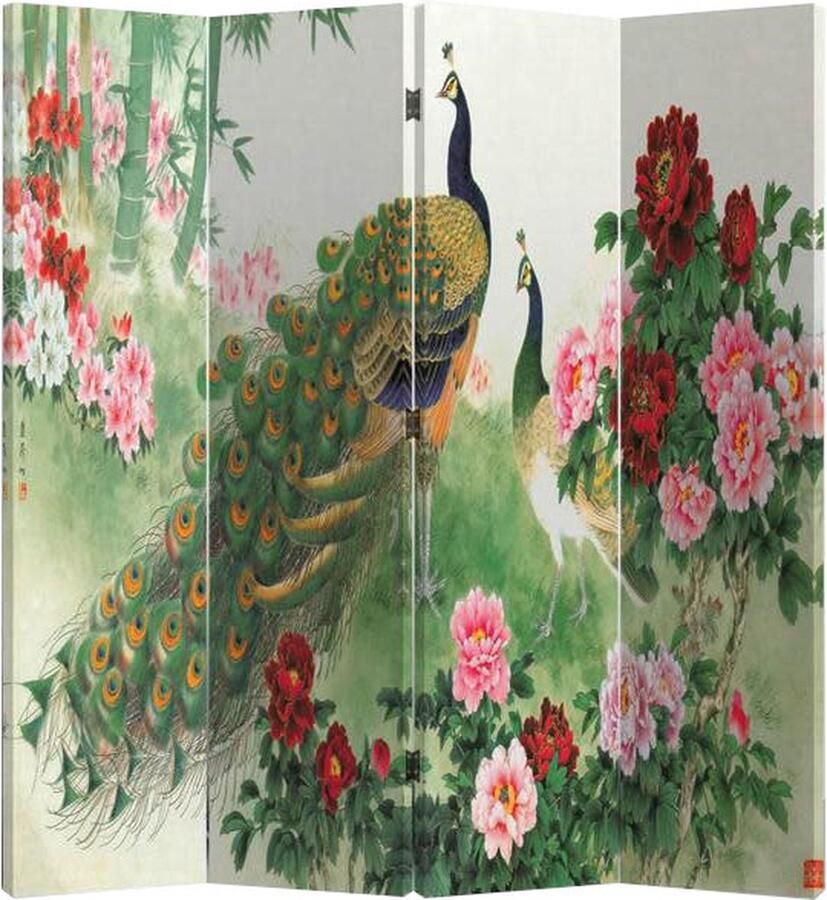 Fine Asianliving Kamerscherm Scheidingswand B160xH180cm 4 Panelen Pauw Paradijs
