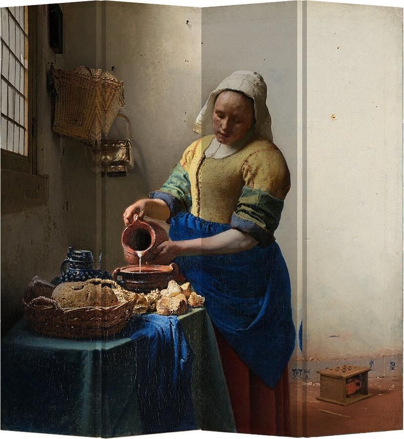 Fine Asianliving Kamerscherm Scheidingswand B160xH180cm 4 Panelen The Milkmaid Vermeer