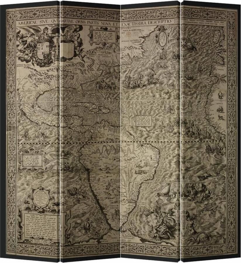 Fine Asianliving Kamerscherm Scheidingswand B160xH180cm 4 Panelen Vintage Wereldmap