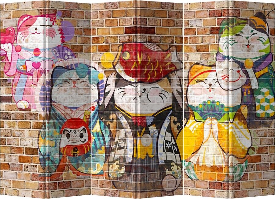 Fine Asianliving Kamerscherm Scheidingswand B240xH180cm 6 Panelen Lucky Cats
