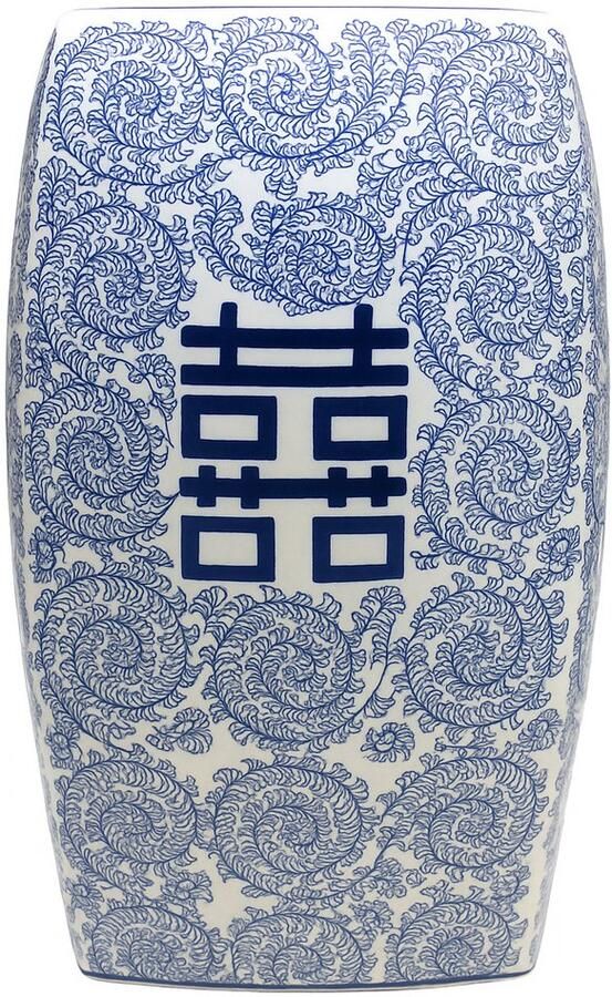 Fine Asianliving Keramische Kruk Blauw Wit Chinese Double Happiness D33xH45cm Keramiek Bijzettafel Porselein Stoel Tuinkruk