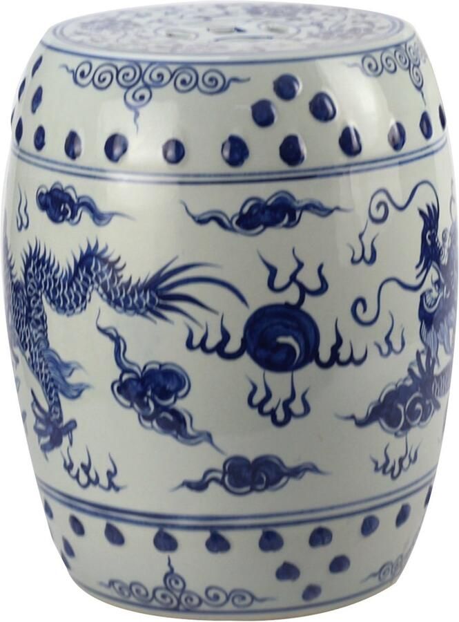 Fine Asianliving Keramische Kruk Blauw Wit Draak Porselein B33xH45cm Keramiek Bijzettafel Porselein Stoel Tuinkruk