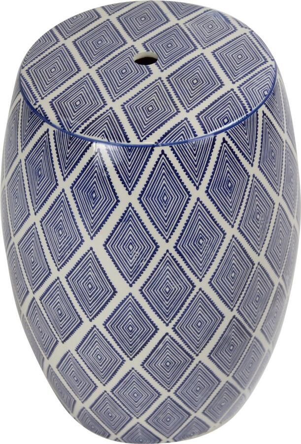 Fine Asianliving Keramische Kruk Blauw Wit Geo Handgemaakt D33xH46cm Keramiek Bijzettafel Porselein Stoel Tuinkruk