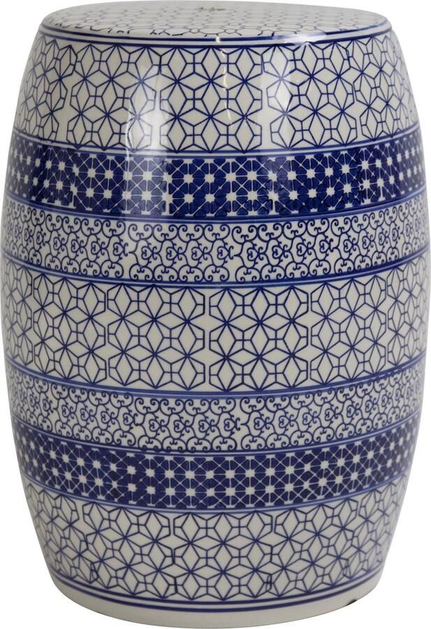 Fine Asianliving Keramische Kruk Blauw Wit Geo Patronen Handgemaakt D33xH46cm Keramiek Bijzettafel Porselein Stoel Tuinkruk