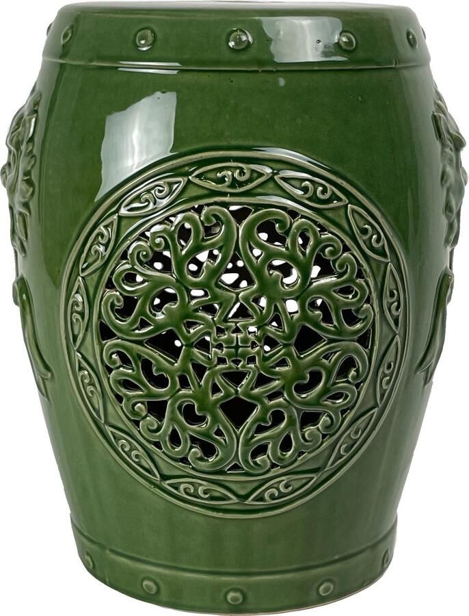 Fine Asianliving Keramische Kruk Keramiek Stoel Bijzettafel Keramische Kruk Draken Bos Groen Handgemaakt D34xH46cm Chinese Meubels Oosterse Kast