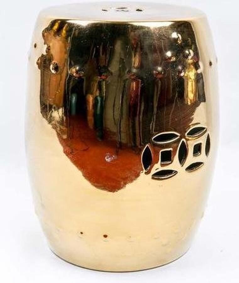 Fine Asianliving Keramische Kruk Goud Handgemaakt D33xH46cm Keramiek Bijzettafel Porselein Stoel Tuinkruk