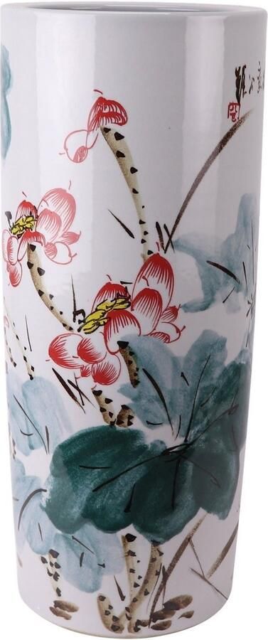 Fine Asianliving Chinese Paraplubak Keramiek Vaas Pruimenbloesems Handbeschilderd D25xH53cm