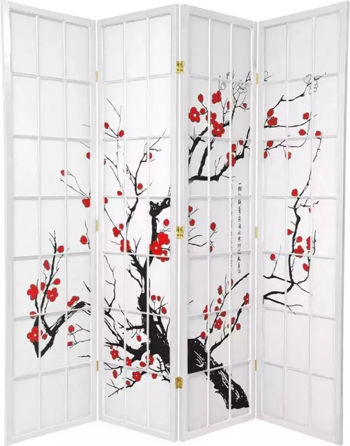 Fine Asianliving Japans Kamerscherm L180xH180cm 4 Panelen Shoji Rijstpapier Wit Sakura - Foto 1