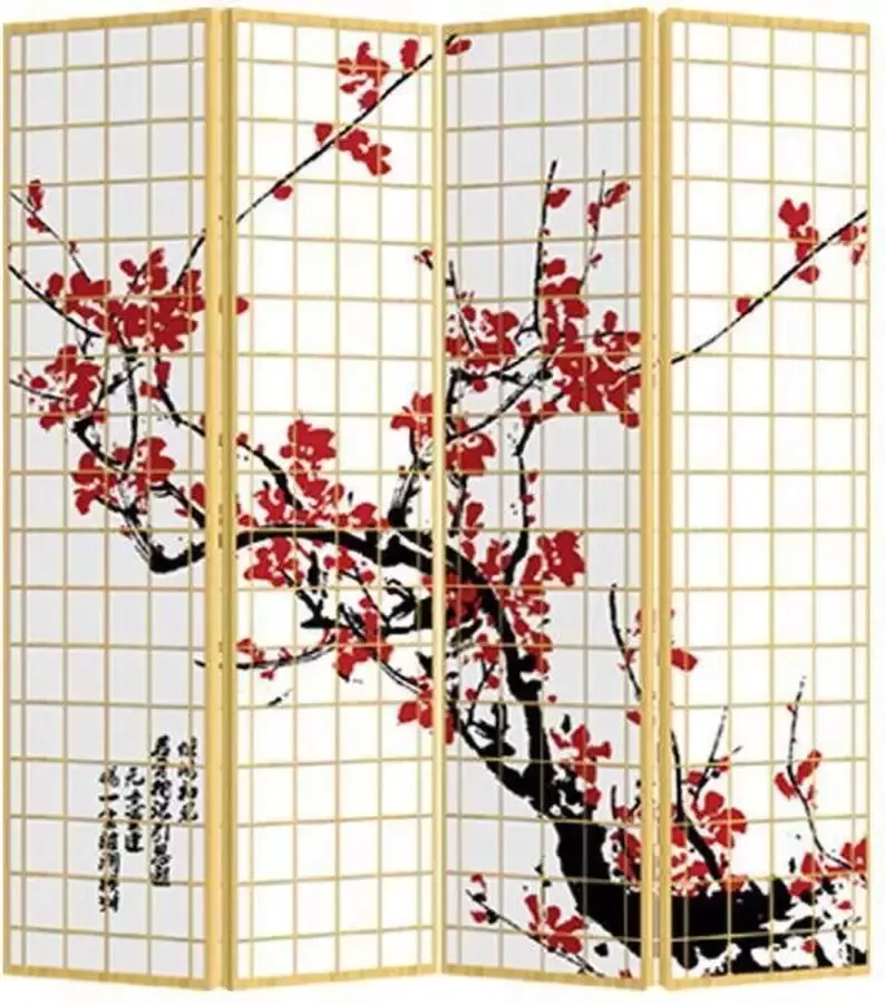 Fine Asianliving Japans Kamerscherm Oosters Scheidingswand B160xH180cm 4 Panelen Japanse Sakura - Foto 1