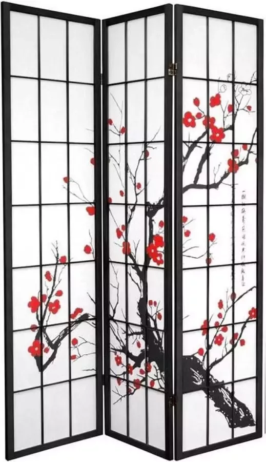 Fine Asianliving Japanse Kamerscherm B135xH180cm 3 Panelen Shoji Rijstpapier Zwart Sakura - Foto 1