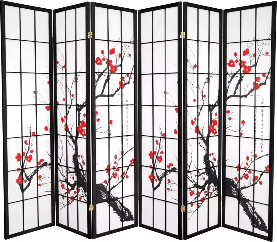 Fine Asianliving Japanse Kamerscherm B270xH180cm 6 Panelen Shoji Rijstpapier Zwart Sakura - Foto 1