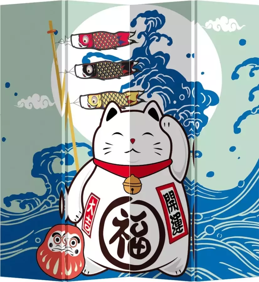 Fine Asianliving Kamerscherm Scheidingswand B160xH180cm 4 Panelen Lucky Cat - Foto 1