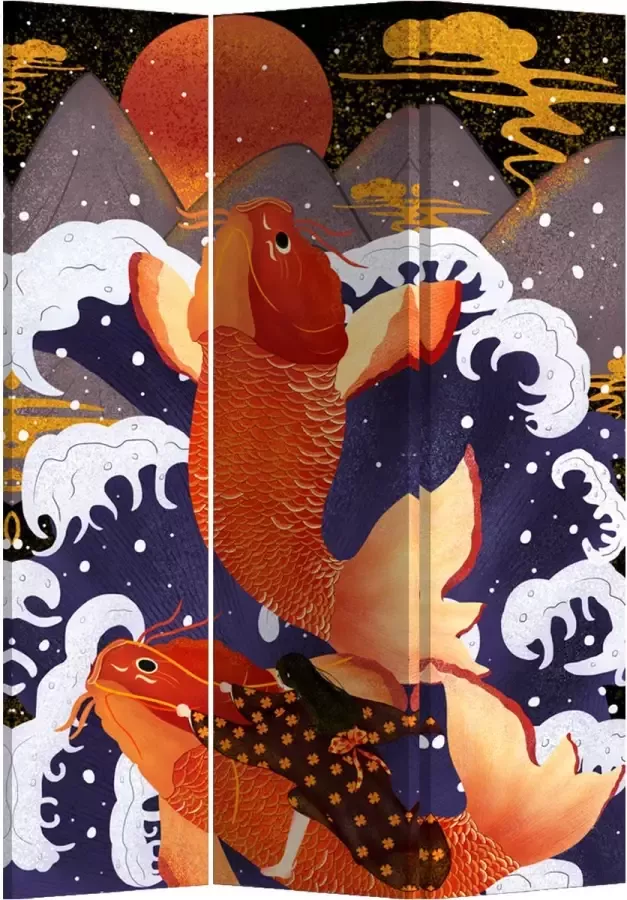 Fine Asianliving Kamerscherm Scheidingswand B120xH180cm 3 Panelen Rode vis - Foto 1