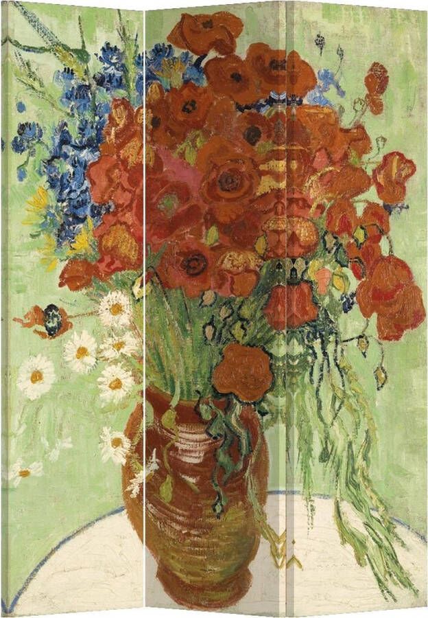 Fine Asianliving Kamerscherm Scheidingswand B120xH180cm 3 Panelen Vaas met Rode Klaprozen en Madeliefjes 1890 Vincent van Gogh