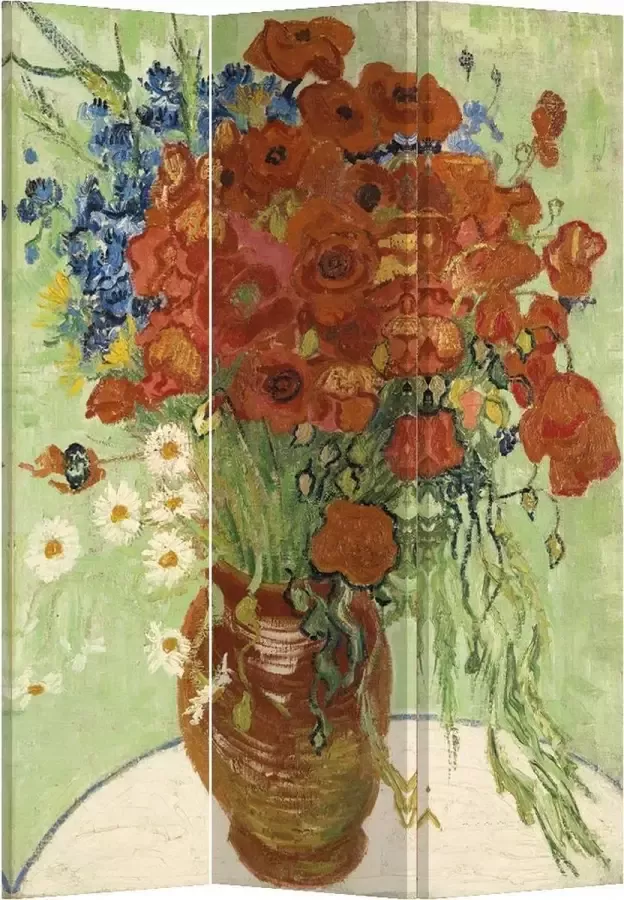 Fine Asianliving Kamerscherm Scheidingswand B120xH180cm 3 Panelen Vaas met Rode Klaprozen en Madeliefjes 1890 Vincent van Gogh