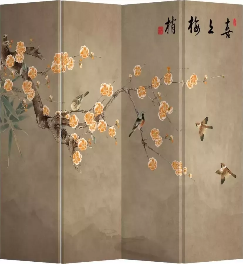 Fine Asianliving Kamerscherm Scheidingswand B160xH180cm 4 Panelen Chinese Pruim Bloesems - Foto 1