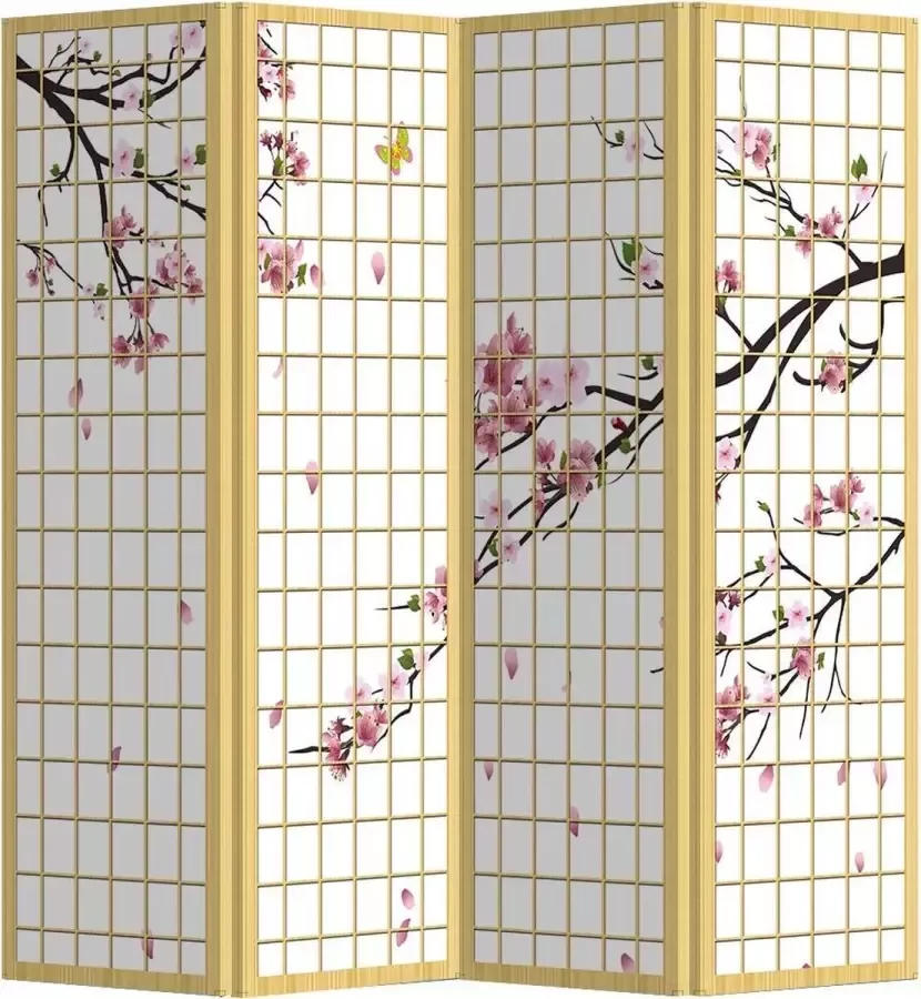 Fine Asianliving Kamerscherm Scheidingswand B160xH180cm 4 Panelen Japanese Sakura