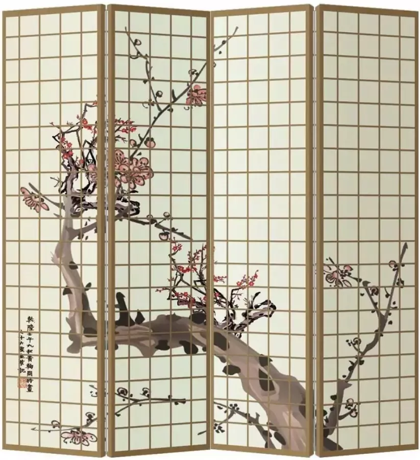 Fine Asianliving Kamerscherm Scheidingswand B160xH180cm 4 Panelen Japanse Sakura - Foto 1