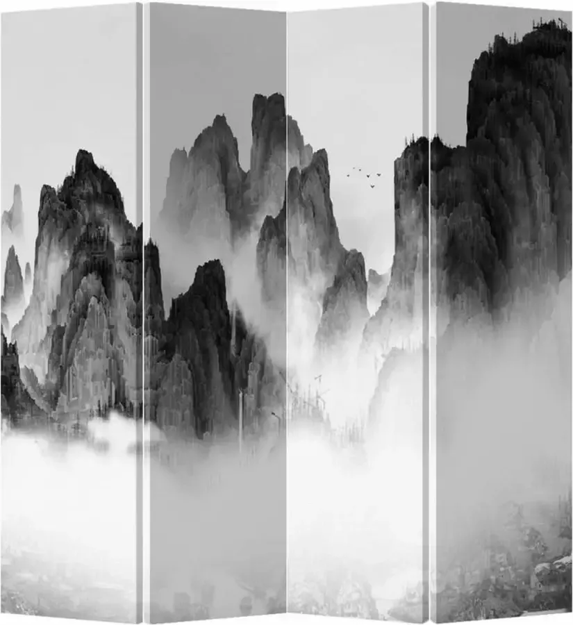 Fine Asianliving Kamerscherm Scheidingswand B160xH180cm 4 Panelen Mountains Canvas Dubbelzijdig