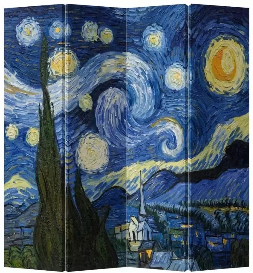 Fine Asianliving Kamerscherm Scheidingswand B160xH180cm 4 Panelen Van Gogh's De Sterrennacht - Foto 1