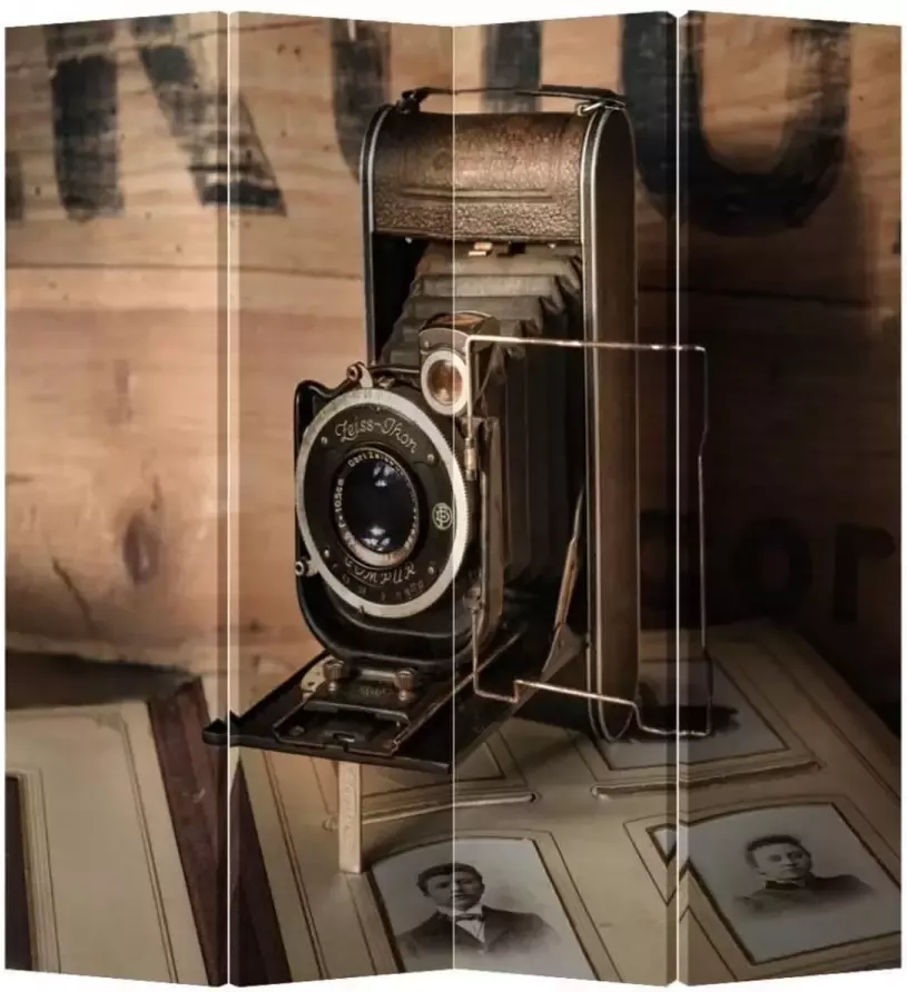 Fine Asianliving Kamerscherm Scheidingswand B160xH180cm 4 Panelen Vintage Camera