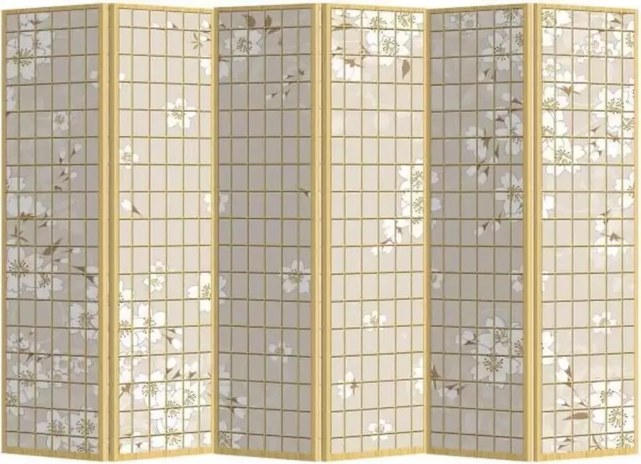 Fine Asianliving Kamerscherm Scheidingswand B240xH180cm 6 Panelen Bloemetjes Naturel - Foto 1