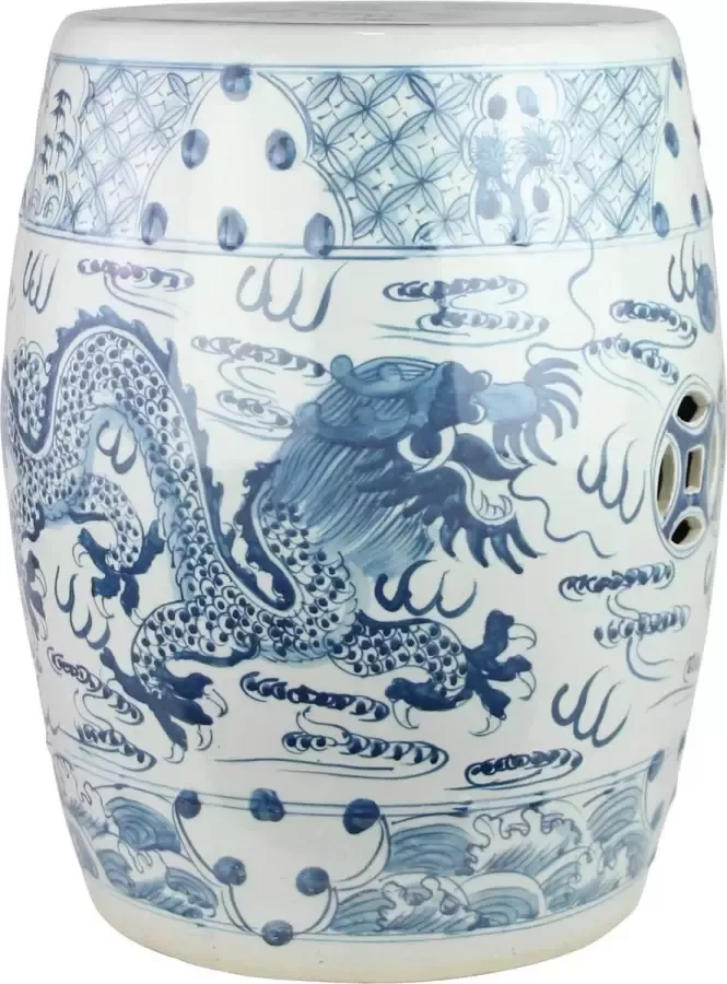 Fine Asianliving Keramische Kruk Blauw Wit Draak Handgeschilderd D33xH45cm Keramiek Bijzettafel Porselein Stoel Tuinkruk - Foto 1