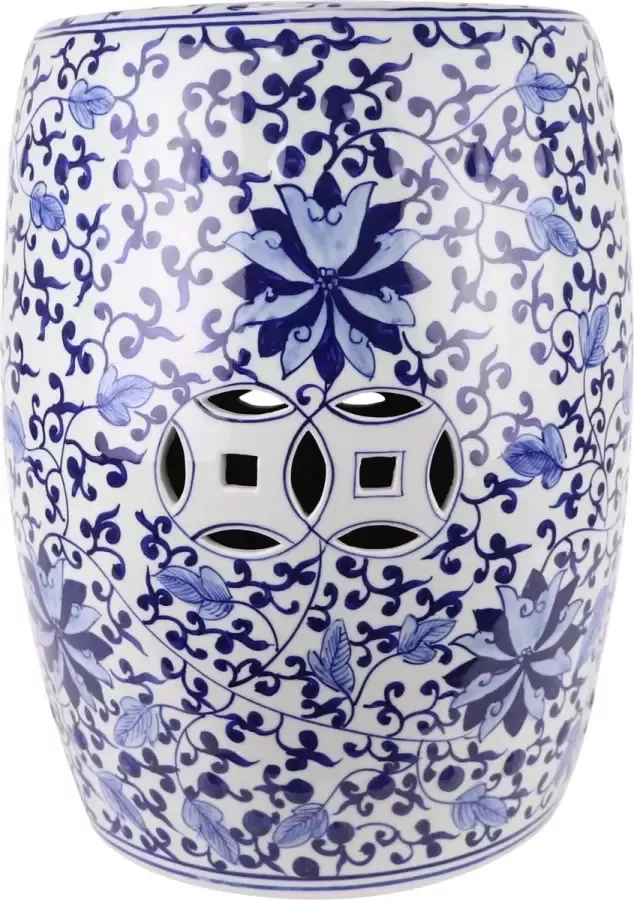 Fine Asianliving Keramische Kruk Blauw Wit Lotus Handgeschilderd D33xH44cm Keramiek Bijzettafel Porselein Stoel Tuinkruk - Foto 1