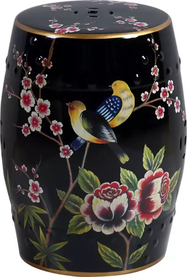 Fine Asianliving Keramische Kruk Black Birds Handmade Orion D30xH45cm Chinese Meubels Oosterse Kast