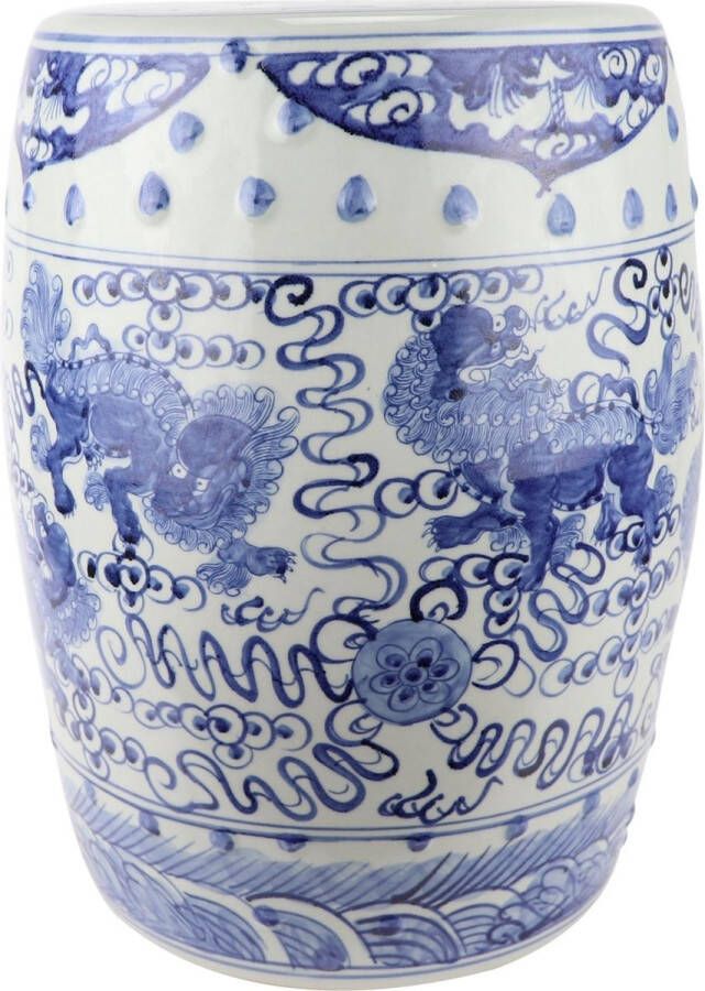 Fine Asianliving Keramische Kruk Chinese Qilin Blauw Wit Handgeschilderd D33xH45cm Keramiek Bijzettafel Porselein Stoel Tuinkruk