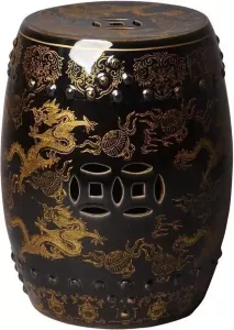 Fine Asianliving Keramische Kruk Draak Zwart Handgemaakt Porselein B33xH45cm Chinese Meubels Oosterse Kast