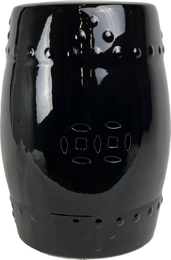 Fine Asianliving Keramische Kruk Onyx Zwart Porselein Handgemaakt D33xH46cm Keramiek Bijzettafel Porselein Stoel Tuinkruk
