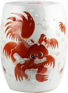 Fine Asianliving Keramische Kruk Wit Fu Dog Porselein Stoel B33xH45cm Handgeschilderd Chinese Meubels Oosterse Kast